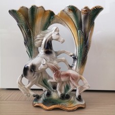 Vaso ceramica vintage smaltata lucida portafiori cavalli Italia anni 1950