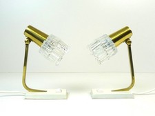 RARE MID CENTURY VINTAGE Hollywood Regency PAIR BRASS GLASS BEDSIDE DESK LAMPS 