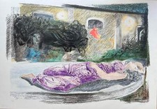 Presenze in giardino Ennio Calabria Opera LITOGRAFIA Carta Figurativismo Dipinto