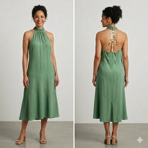 Abito midi vintage verde seta