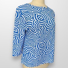 Top camicia donna Melly M taglia XL elasticizzato manica 3/4 blu bianco viaggio casual