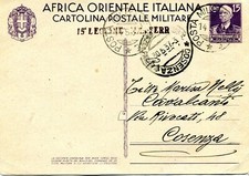 (B1593) AFRICA O.I. ip c.15 annullo POSTA MILITARE 128 E  14/5/1937 per Cosenza