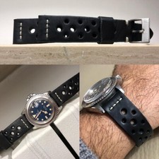 20mm Black Rally Leather watch Strap for vintage chrono watch like speedmaster