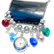 Orologio bracciale da donna in acciaio inox braccialetto con ciondoli swarovski 