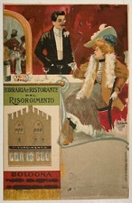 BIRRERIA E RISTORANTE DEL RISORGIMENTO BOLOGNA CARTOLINA PUBBLICITARIA ILL SANTI