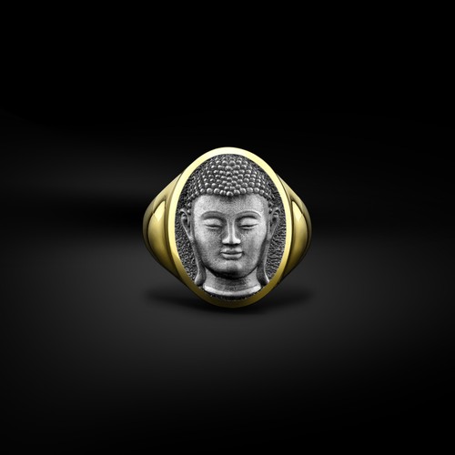 Anello ovale con sigillo - , testa