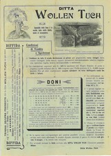 Pieghevole pubblicitario DITTA WOLLEN TUCH. Stoffe. Milano 1905. Vedi foto