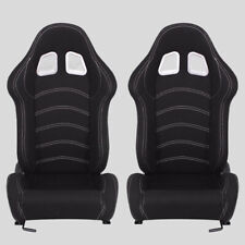 Coppia Sedili sportivi avvolgenti auto in tessuto nero con cuciture bianche N180