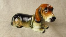 Vintage Ceramic Laying Basset Hound Dog Ornament, Cute Dog Display Statue