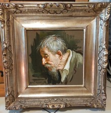 OLIO SU TELA ALFONSO GRASSI VOLTO DI VECCHIO TIMBRATO BELLA CORNICE 