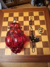 Lanterna da soffitto in ferro battuto rosso rubino Murano stile veneziano con gabbia a bolle *