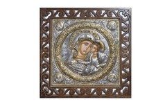 Icona Bizantina Madonna della Tenerezza  rivestita da Riza in Argento 