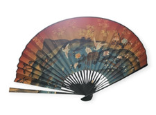 Antico Grande Ventaglio Cinese vintage Arte Orientale in Legno e Carta Chinese