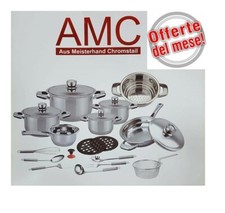 BATTERIA PENTOLE PADELLE TEGAMI AMC INDUZIONE ANTIADERENTE ACCIAIO INOX 23 PEZZI