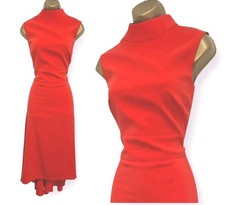 Abito Karen Millen scollo alto rosso hi-lo orlo a tuffo aderente e svasato UK 14