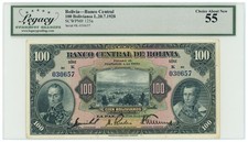 1928 Bolivia 100 Bolivianos P-125a LCG AU55 Banco Central de Bolivia (65548)