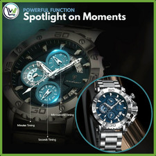 Orologio Cronografo Uomo–Quarzo/Acciaio Inox/Elegante/3 ATM/Luminoso/Data