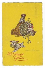ILL. CASTELLI AUGURALE PORTA FORTUNA CANI VIAGGIATA 1924 FP #997