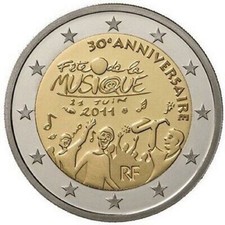 FRANCIA 2011  - 2 EURO COMMEMORATIVO 30° FESTA DELLA MUSICA -FDC UNC FROM ROLLS