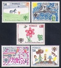 Monaco 1979 IYC/Bambino Disegno Bambini Cavallo Farfalla Aereo Serbatoio Pistole 5v MNH