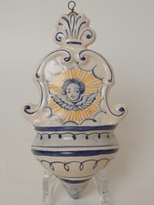 ARTE SACRA PREZIOSA ACQUASANTIERA CERAMICA MAIOLICA DIPINTA A MANO ITALY