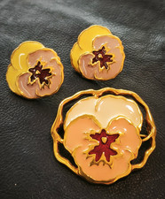 set spilla orecchini vintage americano anni 60 in smalto a fiore - vtg  set