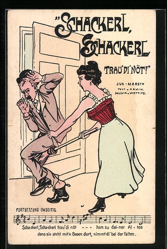 Cartolina donna picchia uomo - cartolina,