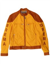 Giacca biker uomo grafica BREMA IT 50 grande giallo colorblock pelle CC01