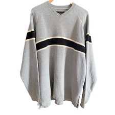 Felpa grande anni 90 vintage Abercrombie & Fitch grigia scollo a V petto righe