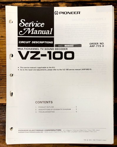 Pioneer 100 decoder manuale - vz-100,
