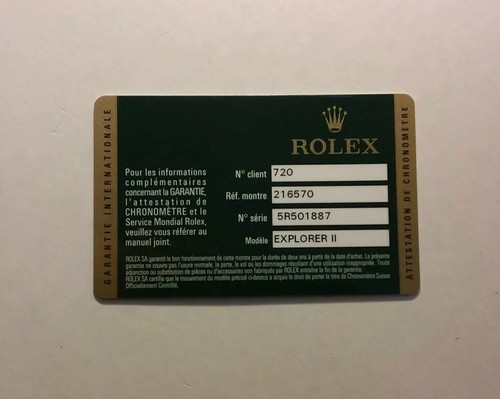 Rolex guarantee warranty card - guarantee,