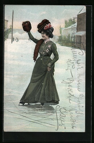 Cartolina donna pattinaggio - , in