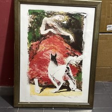 Litografia Ennio Calabria , Donna Con Cane  50x70