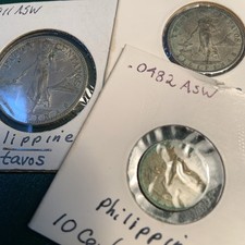 1944-S Filippine 50 Centavos e 1944-D 20 e 10 Centavos monete argento