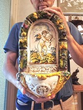 ACQUASANTIERA D'EPOCA XXL CERAMICA SICILIANA BAROCCA