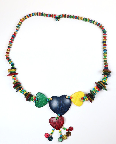 Collana cuore perline legno - collana,