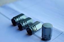 4pz Tappi copri valvola auto moto tappi ruote ALLUMINIO ANODIZZATO GRIGIO SCURO