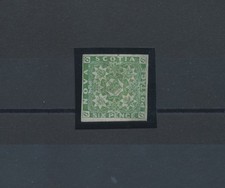 1851 Nuova Scozia, SG. 5, 6 d. giallo verde su carta bluastra imperforata, usato