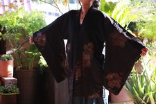 HAORI 100% SETA NERO FANTASIA ACERO KIMONO GIACCA GIAPPONESE MADE IN JAPAN TN1