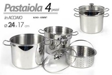 SET 4 PEZZI PASTAIOLA PENTOLA COPERCHIO CESTELLI SCOLA PASTA 24*17CM ACCIAIO