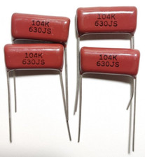 4X Condensatori poliestere rivest. resina epossidica 0,1uF 630VL, NUOVI (NOS)