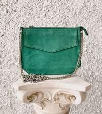 ZARA BORSA TRACOLLA VERDE 100% VERA PELLE SCAMOSCIATA SMERALDO CATENE ORO ARGENT