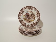 VINTAGE SERVIZIO 6 PIATTI DOLCE PORCELLANA JOHNSON BROS COACHING SCENE CM 16