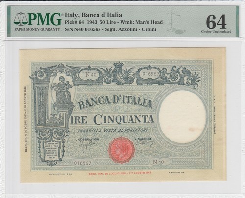 Italy lire 1943 pick 64 - italy,, 1943,