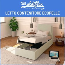 LETTO SINGOLO CONTENITORE ECOPELLE RETE A DOGHE IN LEGNO LICIA 90x190 cm