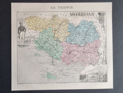 Mappa antica morbihan - antica, (1882)