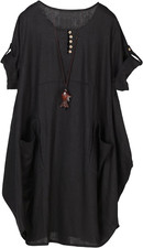 Vestito Donna Manica Corta Abito Tunica Midi Taglie Forti Abiti Lino Camicetta