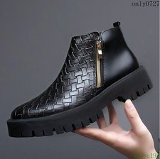 Stivaletti uomo eleganti zip laterale business moda tessuto pelle scarpe inglesi nuovi