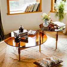 Tavolino da salotto MODERNO rotondo in vetro tavolino da caffè tavolino da divano gambe in metallo