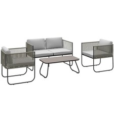 Outsunny Set da Giardino Rattan Divanetto, 2 Poltrone e Tavolino in Vetro Grigio